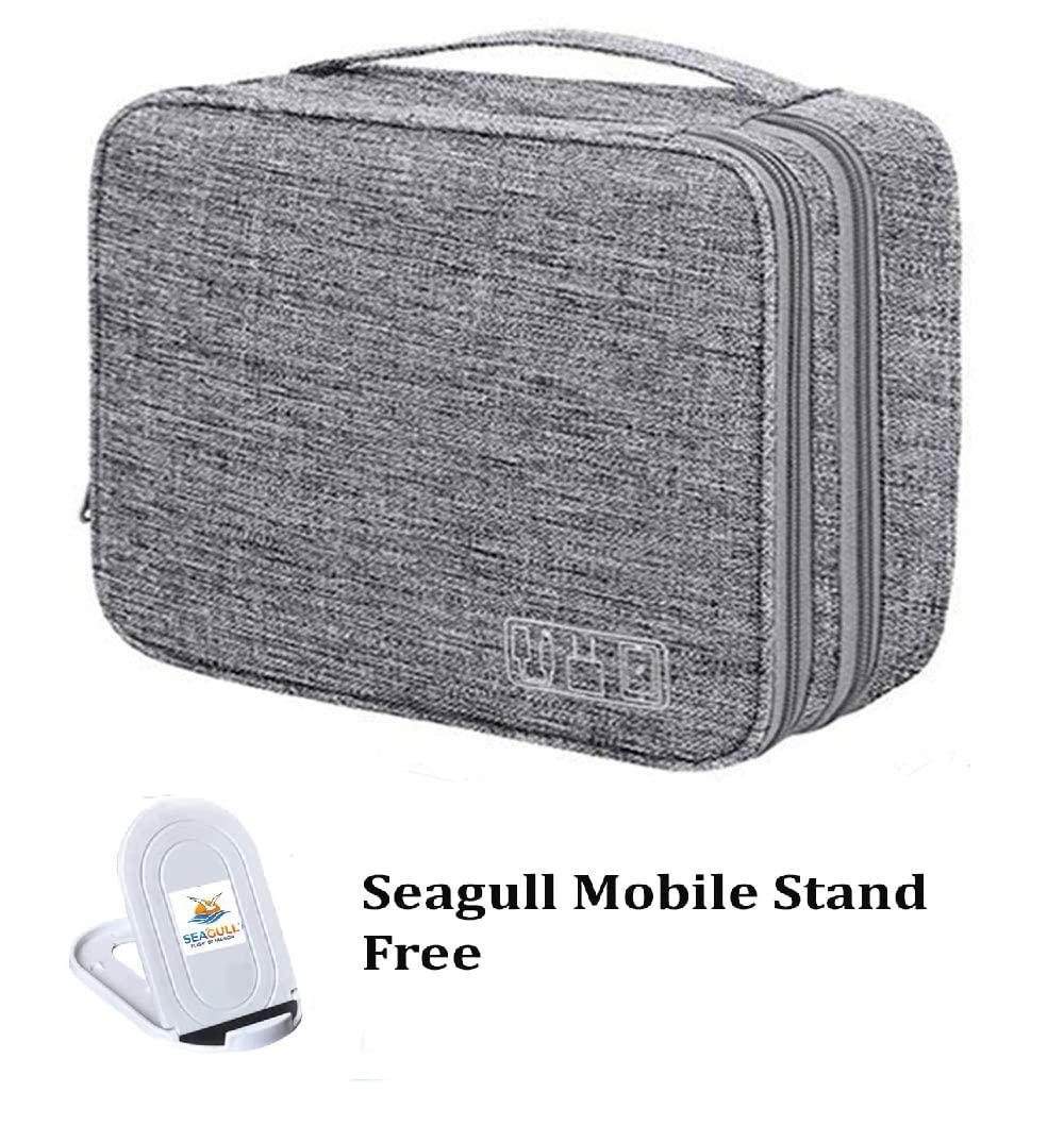 Seagull Flight of Fashion Double Layer Electronic Gadget Organizer Case, Cable Organizer Bag for Accessories with Mobile Stand - 27 X 20 X 9 Cm - Grey - Model 1