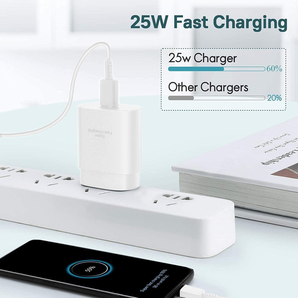 25W Type C Port Super Fast Wall C to C Charger Adapter Compatible with Samsung Galaxy A35/M35/A55/M55/M15/F15/A15/A14/A25/M14/M34/F34/A34/S24 Ultra/S24/S23/S23 Fe/S21 fe 5G/Z fold/Z flip/6/5/4, White