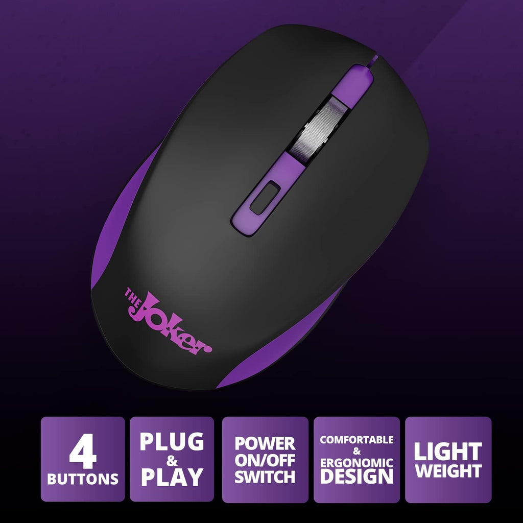 ZEBRONICS DC Joker Edition Jaguar Silent Wireless Mouse for Computer, Laptop with 1600 DPI max, Switch Control, Power ON/Off, Plug & Play Usage, 2.4GHz Nano Receiver and Lightweight