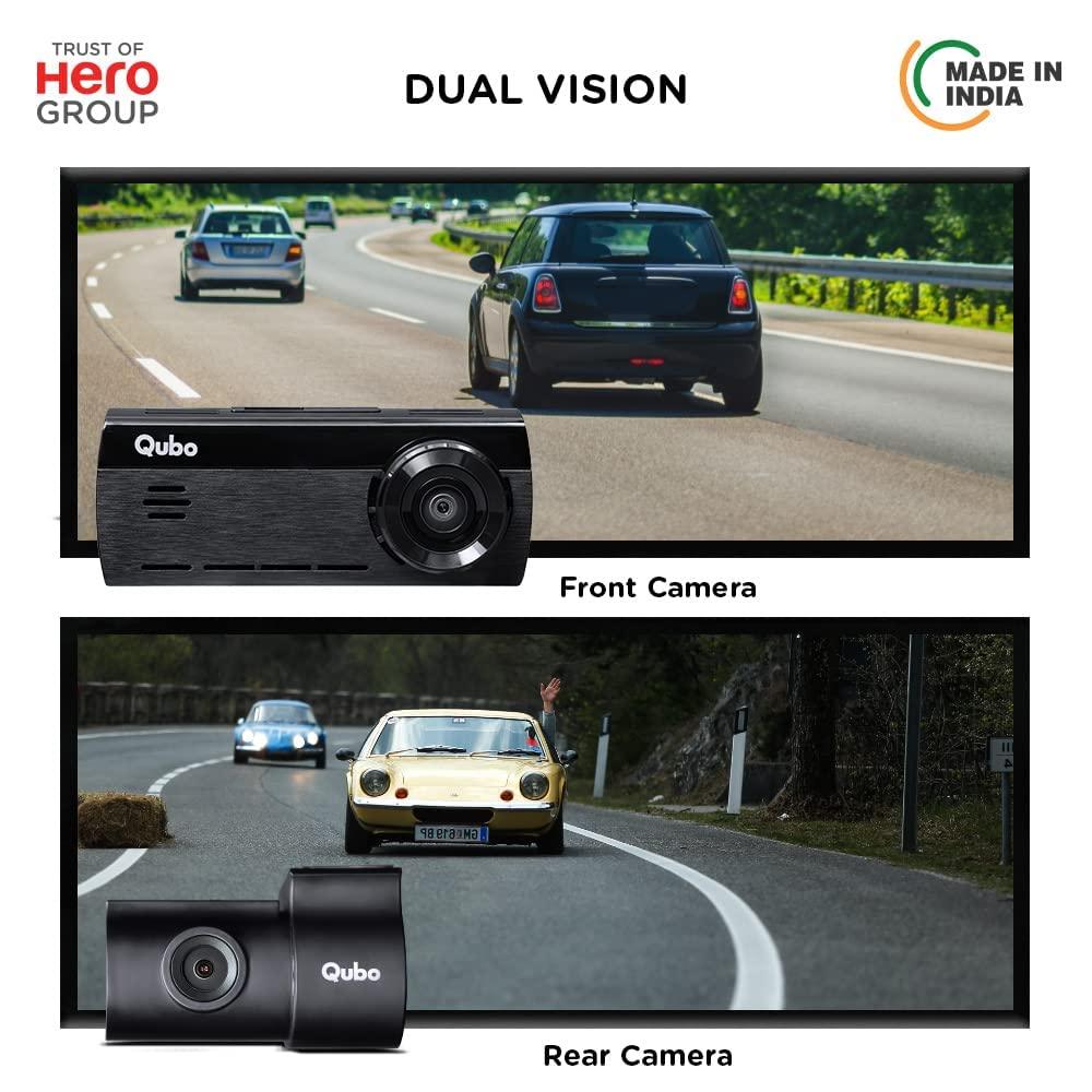 Qubo Car Dash Camera True 4K 2160P UHD Dual Channel from Hero Group, SONY STARVIS IMX415 Sensor, Made in India, ADAS, Rear 1080P, GPS Log, 2.8" Display, 140° Wide Angle, Supports Up to 1TB SD Card