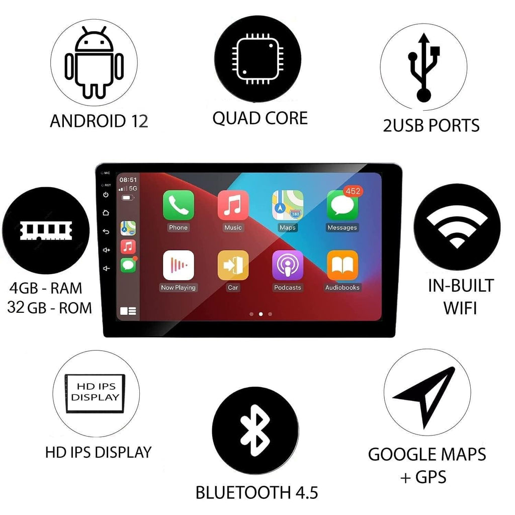 AUTO SNAP 9 Inch HD 1280 Android Display Double Din Stereo Player 13 Android Wireless Android Auto Car Play Gorilla Glass IPS Display Car Stereo 4GB RAM 32GB ROM