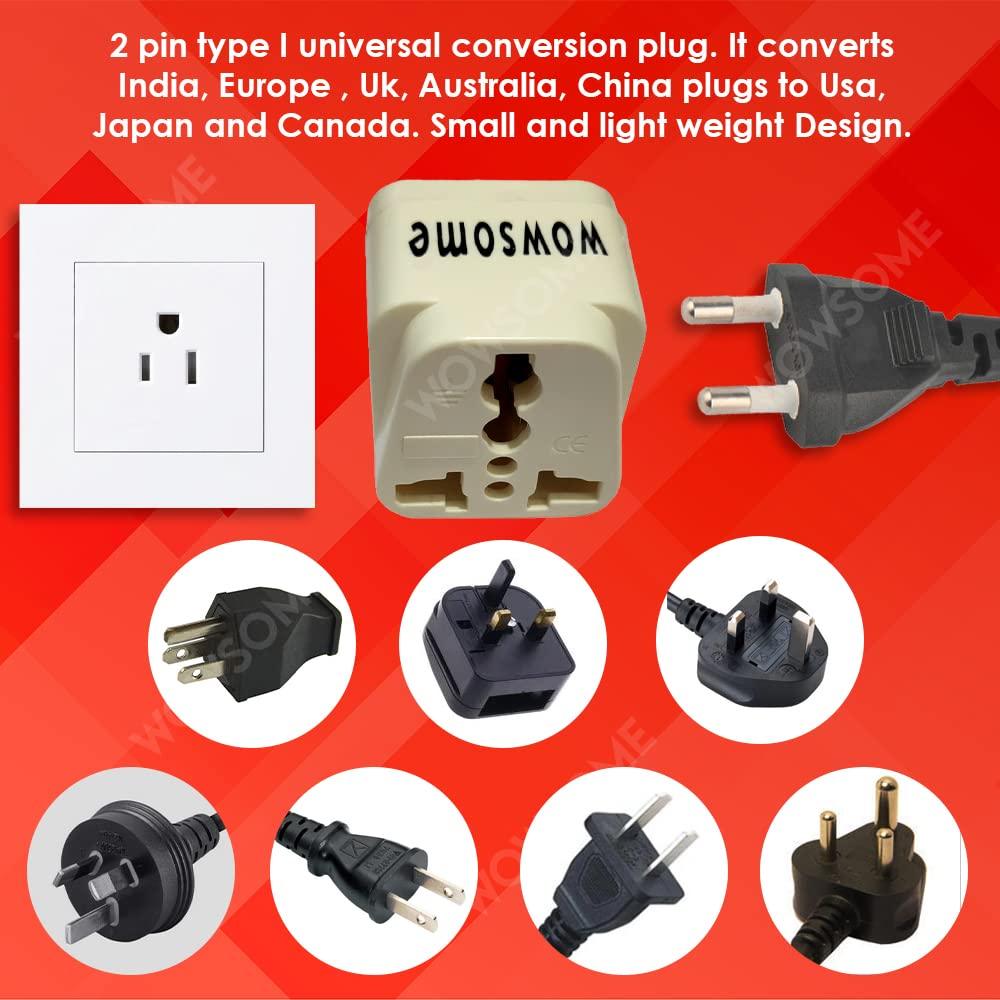 WOWSOME 2 Pin Universal Conversion Plug for India, UK/EU/AU to USA, Canada Travel Adapter (2pcs)