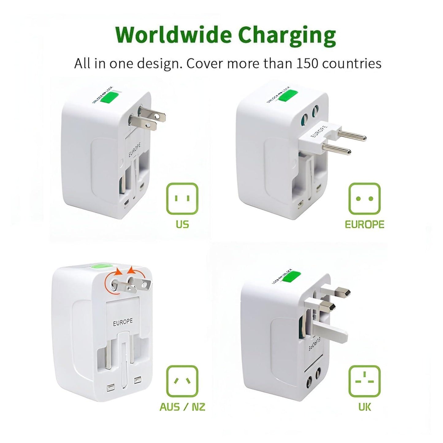 EMBOX Universal Charger Adapter 240 AC Wall Charger 6 A Universal Travel Adapter All in One International Ports for USA EU UK AUS Supports 150+ Countries Smart Phone, Laptops, Cameras, Pack of 1