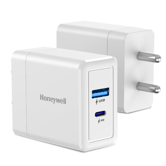 Honeywell Zest Charger GaN 65W, Ultra-Fast Charger with PPS Support, 1xType C PD 3.0 Port & 1x USB A Port, BIS Certified, Compatible with iPhone,MacBook Air,iPad Pro,Pixel,Galaxy,Laptops