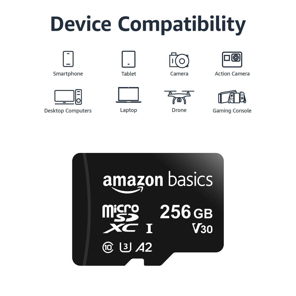 amazon basics 256Gb Microsdxc Memory Card with Full Size Adapter, 100Mb/S, U3