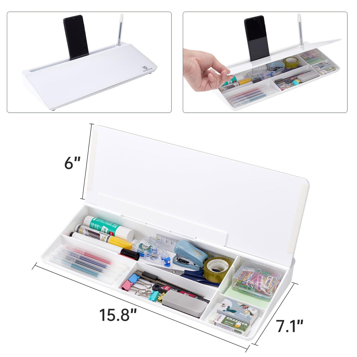 TSJ OFFICE Small Glass Desktop Whiteboard Dry-Erase-Board -Computer Keyboard Stand White Board Surface Pad With Drawer, Desk Organizers With Accessories For Office, Home, School Supplies