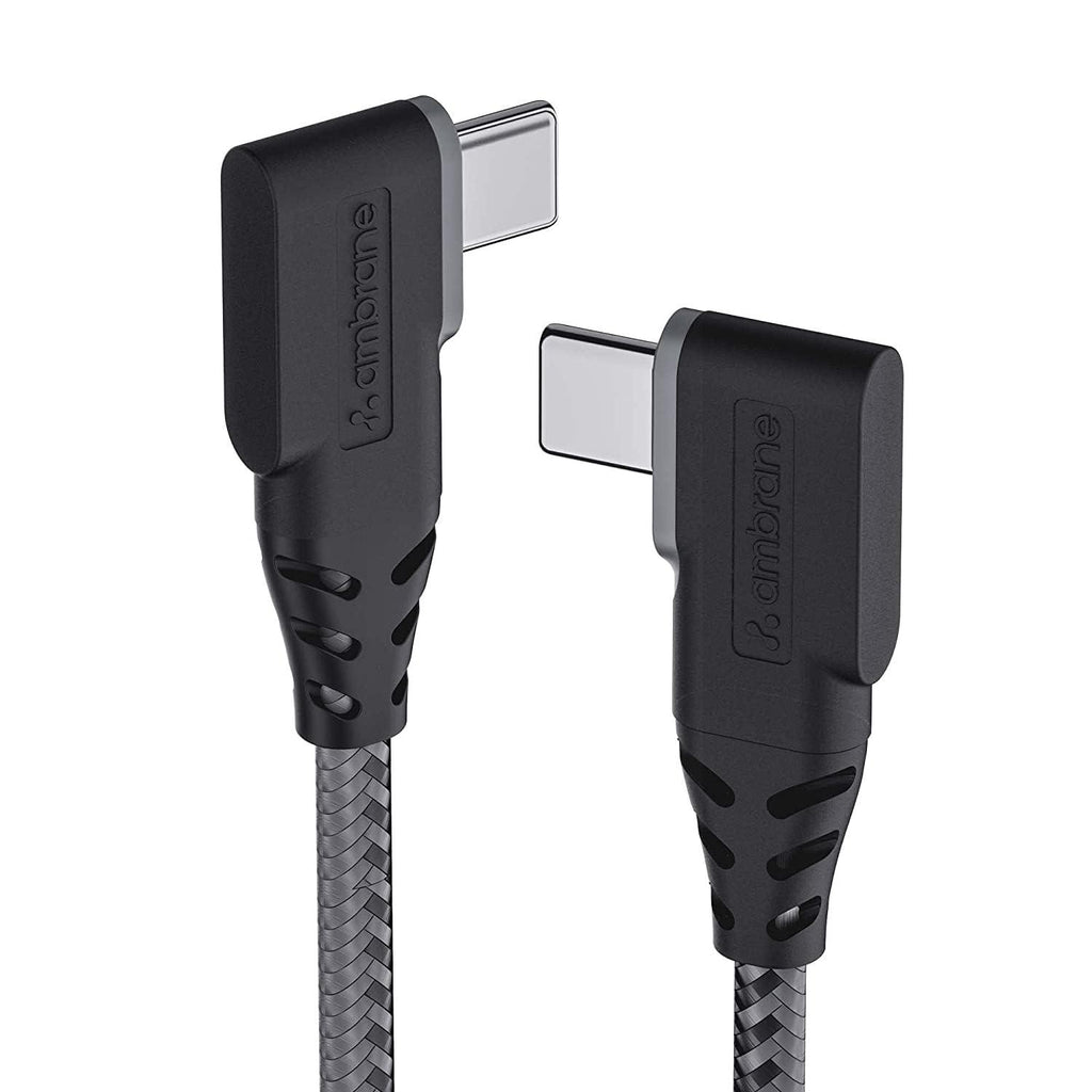 Ambrane Type C to Type C, 60W Fast Charging, L Shape for Easy Holding, PD Technology, 480Mbps Data Sync Cable for Smartphones, Tablets, Laptops & Other Type C Devices, 1.25 M(ABLTT-125 Black)