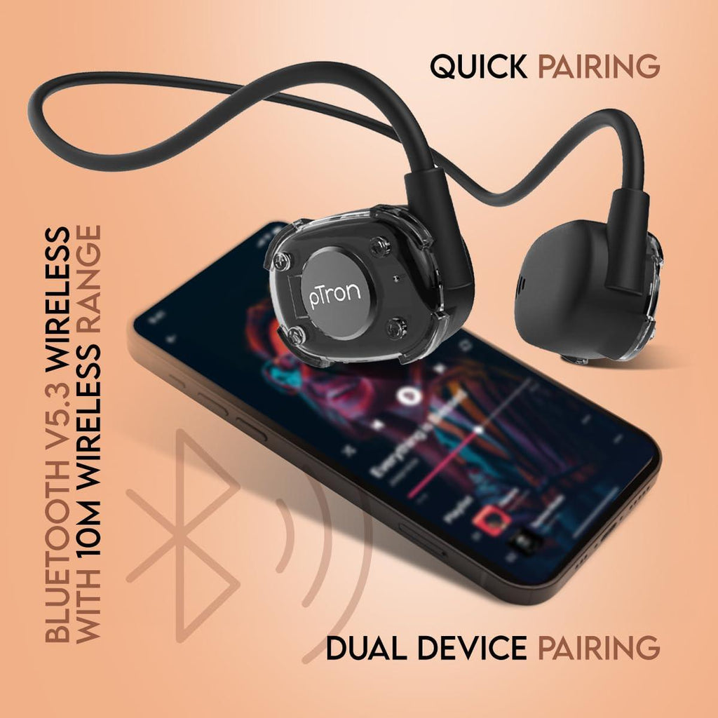 pTron Newly Launched Tangent Impulse, Safebeats in Ear Wireless Headphones with Mic, 10H Playtime, Designed for Ear Health & Comfort, Bluetooth 5.3, Dual Device Pairing & Type-C Fast Charging(Black) - Triveni World