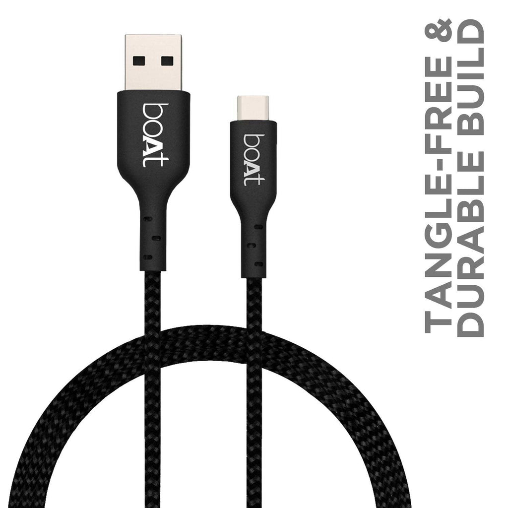 boAt Type C A325/A320 Tangle-free, Sturdy Type C Cable with 3A Rapid Charging & 480mbps Data Transmission(Black)