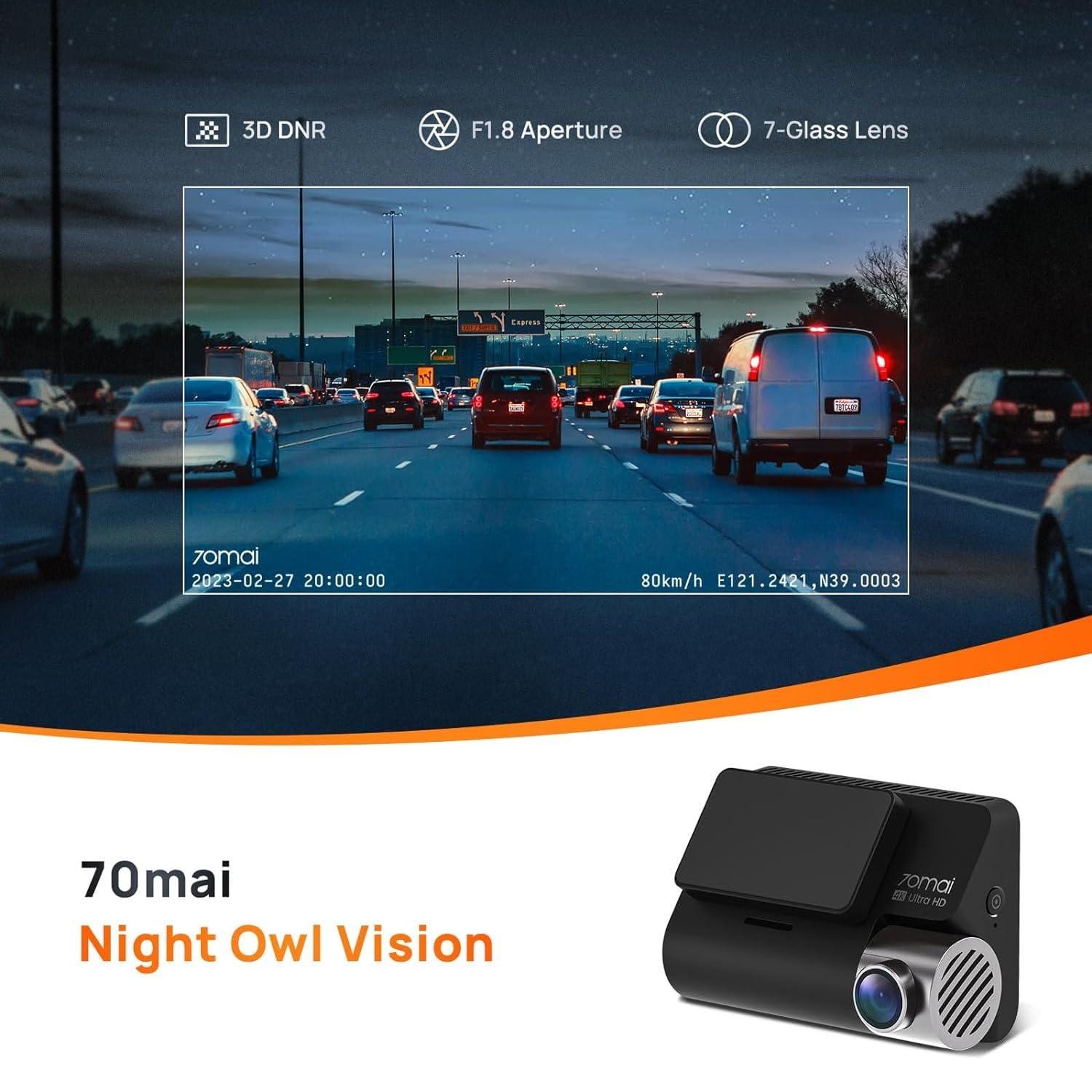 70mai A800S True 4K Dual Channel Car Dash Camera, 2160P Front & 1080P Rear, Built-in GPS Logger, IMX415 Sensor, ADAS, F1.8, 140° 7G Lens, 3D-DNR, 5GHz WiFi, Optional Parking Mode, Upto 128GB Supported - Triveni World