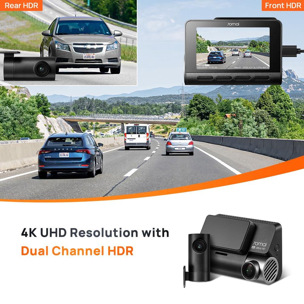 70mai A810 True 4K HDR Dual Vision Dash Cam, Built-in GPS Logger, ADAS, Starvis 2 IMX 678 150° Wide Sensor, Optional Parking Mode with Motion Detection & Time Lapse, Upto 256GB SD - Triveni World