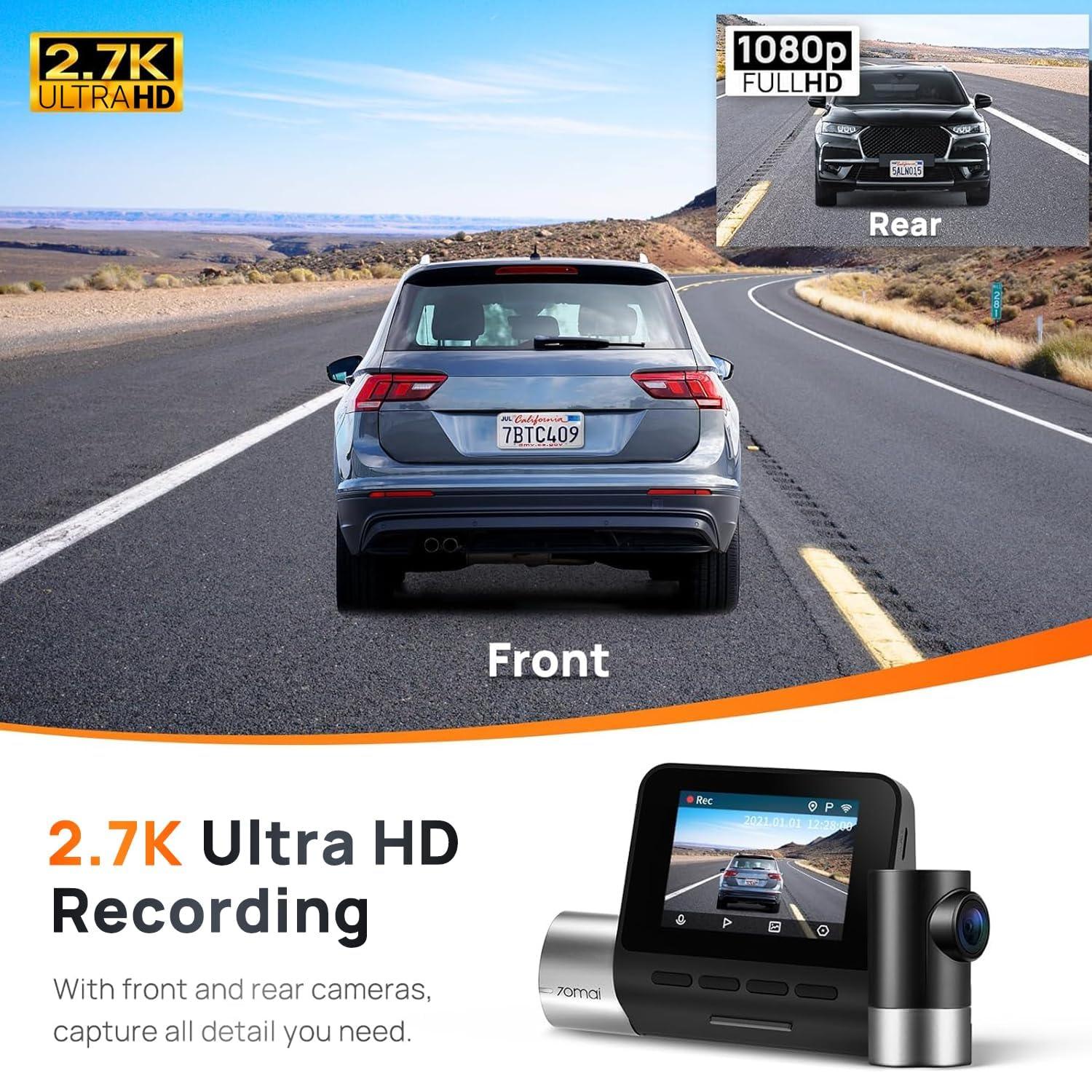 70mai Pro Plus+ A500S Dual Channel Car Dash Cam, 2.7K, 5MP IMX335 Sensor, ADAS, Built-in GPS Logger, Route Recorder, App Playback & Share, Optional Parking Monitoring - Triveni World