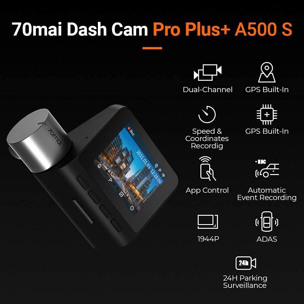 70mai Pro Plus+ A500S Dual Channel Car Dash Cam, 2.7K, 5MP IMX335 Sensor, ADAS, Built-in GPS Logger, Route Recorder, App Playback & Share, Optional Parking Monitoring - Triveni World