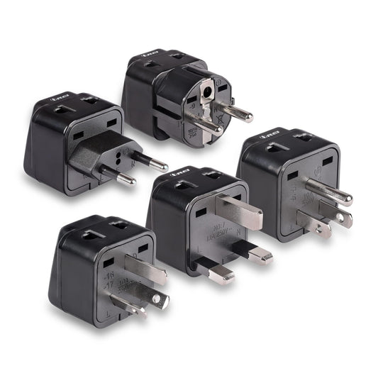 OREI 5-Pack Universal Travel Adapter Set - World Wide International Adapter - Universal to Type B, C, E/F, G and I - 2 in 1 - CE Certified - RoHS Compliant - Use in US, UK, Europe, Australia and More