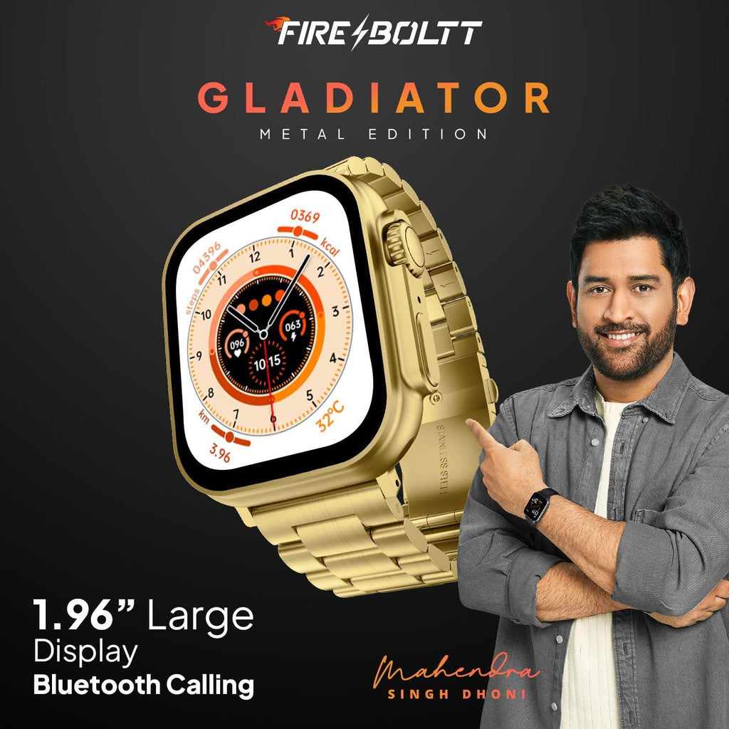 Fire-Boltt Gladiator 1.96" Biggest Display Luxury Stainless Steel Smart Watch with Bluetooth Calling, Voice Assistant &123 Sports Modes, 8 Unique UI Interactions, 24/7 Heart Rate Tracking (Gold) - Triveni World