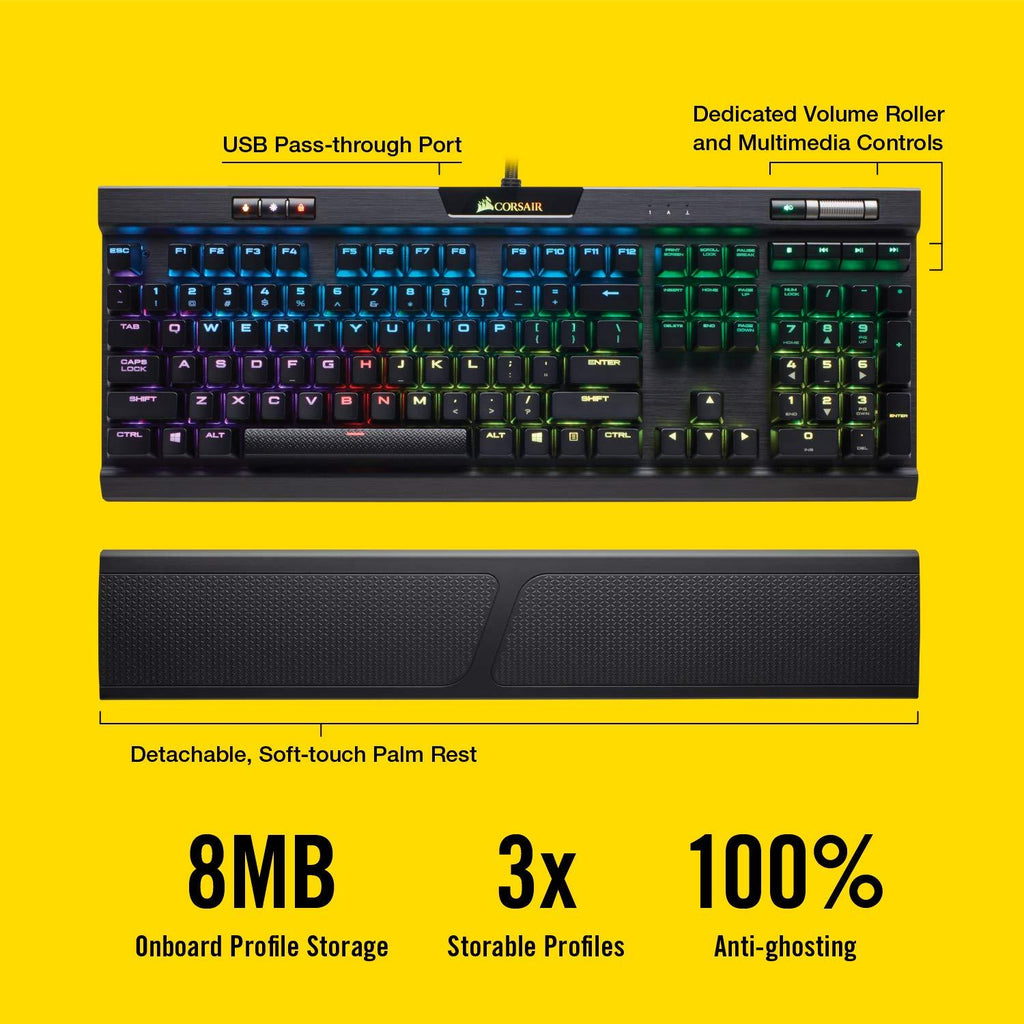 Corsair K70 MK.2 RGB LED Backlit Wired Mechanical Cherry MX Silent Gaming Keyboard (Black)