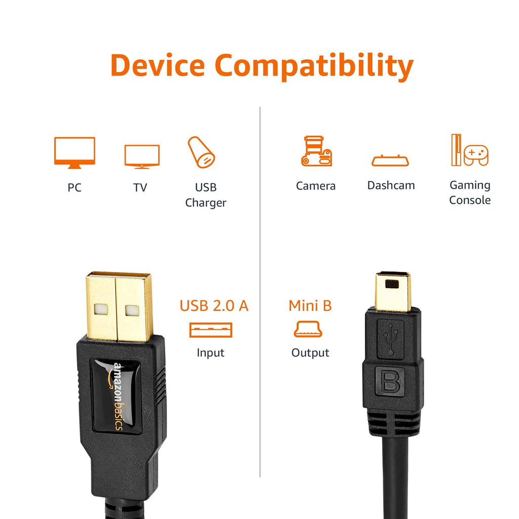 amazon basics Usb 2.0 Cable - A-Male To Mini-B - 6 Feet (1.8 Meters), Black