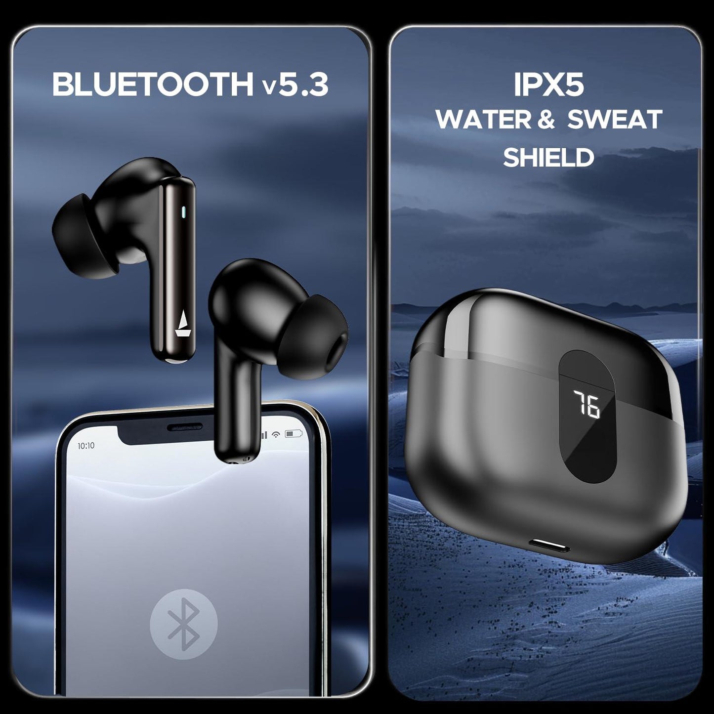 boAt Airdopes 121 Pro Plus, 100HRS Battery, 4Mics ENx, 50ms Low Latency, Fast Charge, LED Display, IPX5, v5.3 Bluetooth Earbuds, TWS Ear Buds Wireless Earphones with mic (Black)