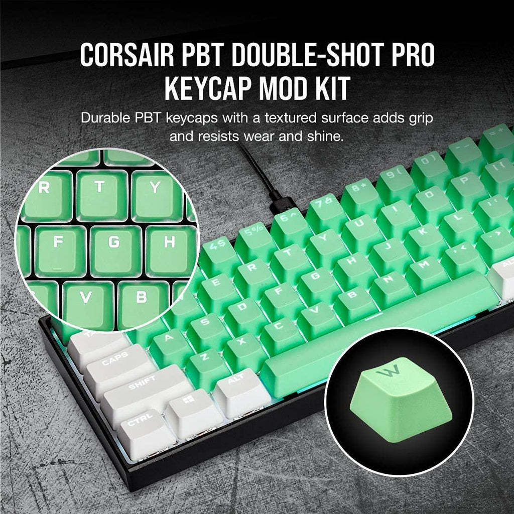 Corsair PBT Double-Shot PRO Keycap Mod Kit – Double-Shot PBT Keycaps – Mint Green – Standard Bottom Row – Textured Surface – 1.5mm-Thick Walls – O-Ring Dampeners (CH-9911080-NA)