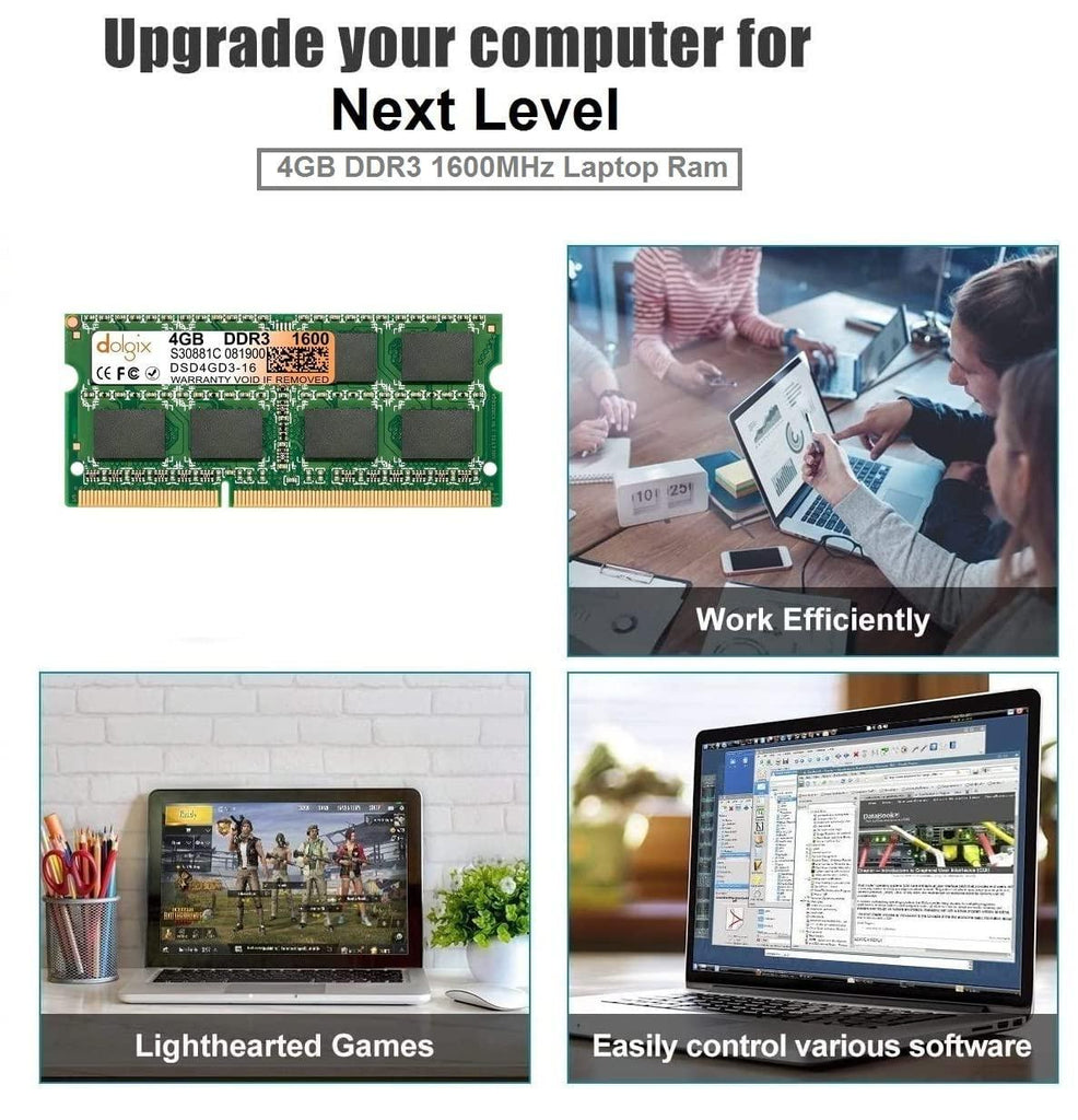 Dolgix 4GB DDR3 RAM|1600MHz Laptop RAM|Notebook RAM (Memory) SO-DIMM |CL-11 | PC3-12800 |2Rx8 Dual Rank | 3 Year Warranty- (Made in India)