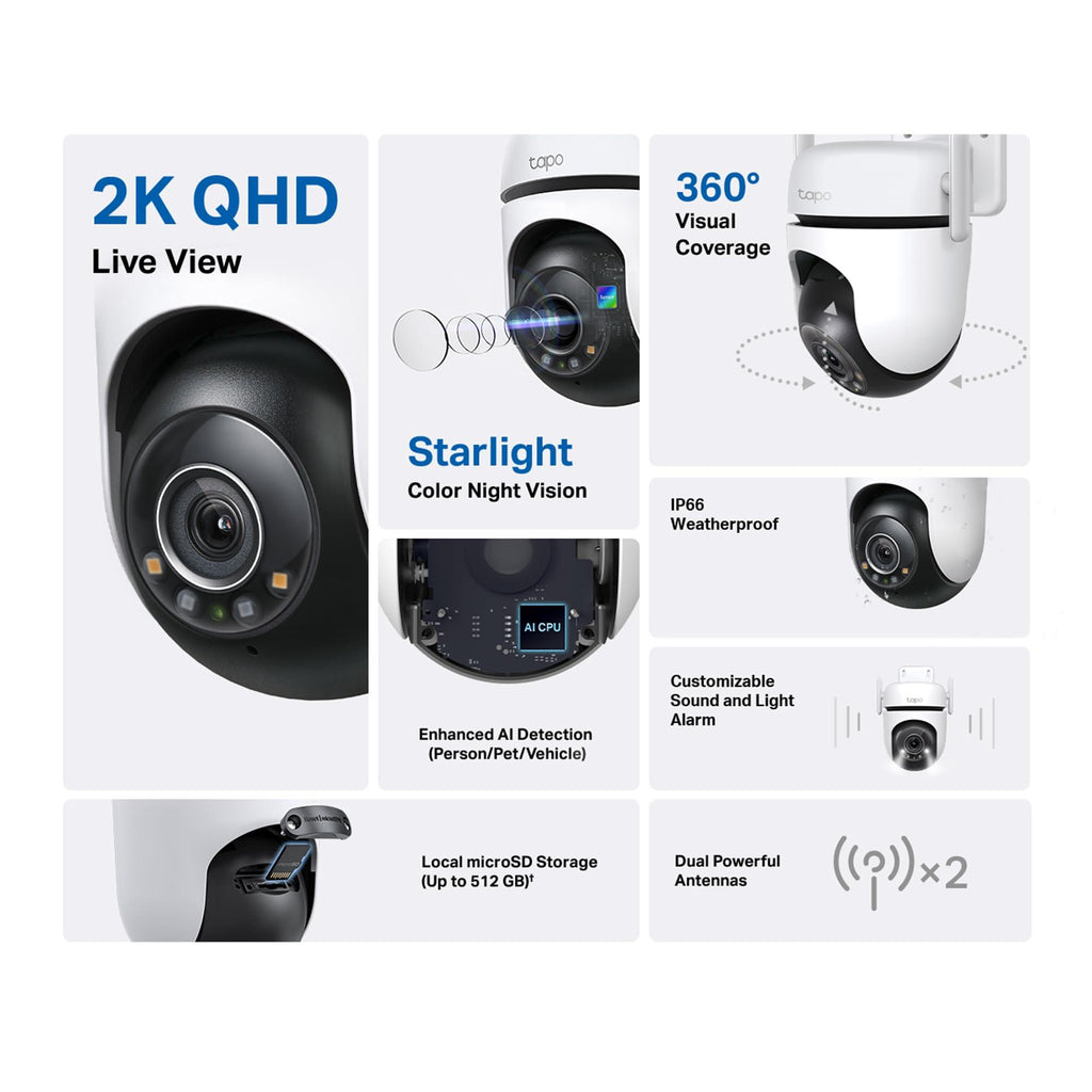 Tapo TP-Link C520WS 2K QHD 4MP Outdoor Pan/Tilt Security Smart Wi-Fi Camera,IP66 Weatherproof, AI Detection,360° Visual Coverage,Starlight Colour Night Vision, Works with Alexa&Google Home