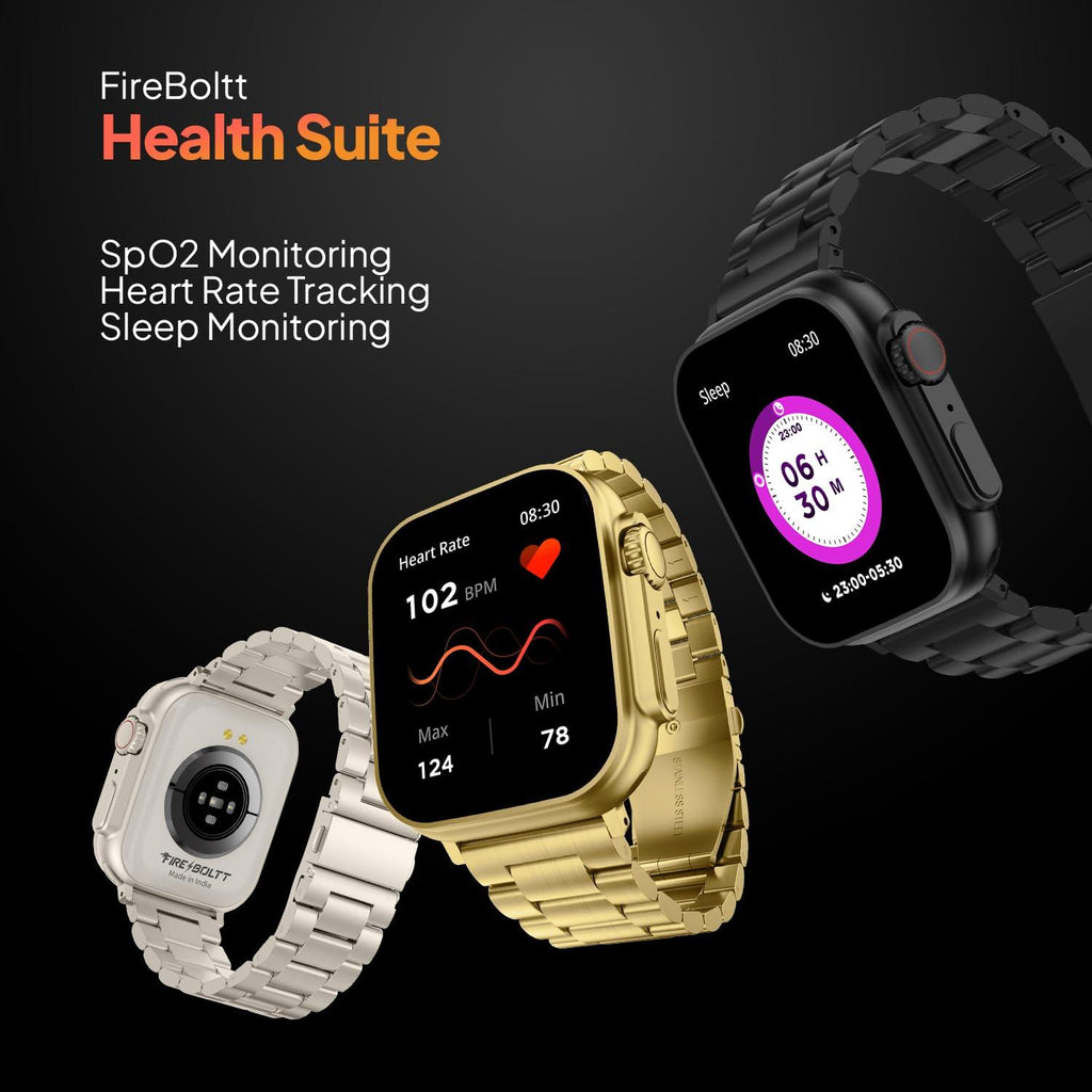 Fire-Boltt Gladiator 1.96" Biggest Display Luxury Stainless Steel Smart Watch with Bluetooth Calling, Voice Assistant &123 Sports Modes, 8 Unique UI Interactions, 24/7 Heart Rate Tracking (Light Gold)