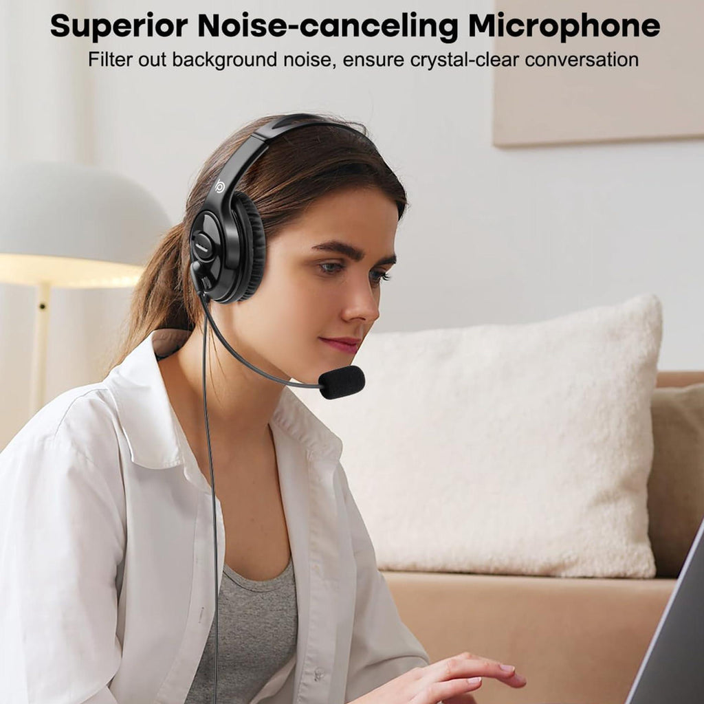 BigPassport USB Headphone with mic, Wired Over Ear Computer Laptop Headphones for Skype, Zoom Online Classes, Office & Call Centre Model- Pro-Tech 493 with mic Black