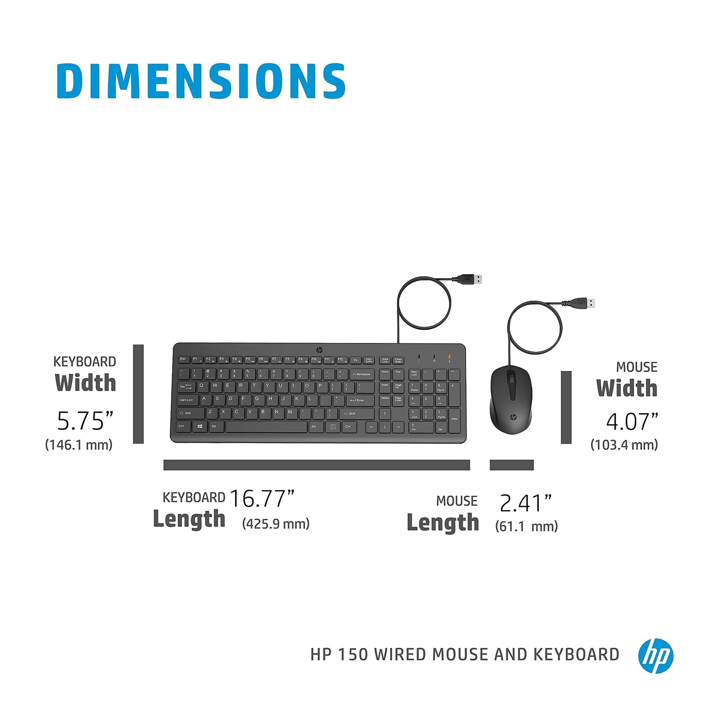 (Refurbished) HP 150 Wired Keyboard and Mouse Combo with 12 Shortcut Keys and USB Mouse with 1600 DPI (2