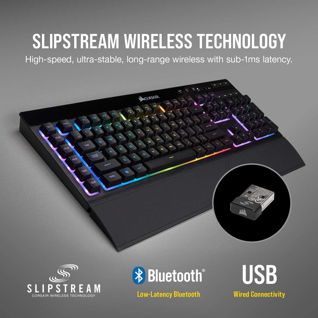 Corsair K57 RGB Wireless Gaming Keyboard with Slipstream Wireless Technology, Backlit RGB LED, Black