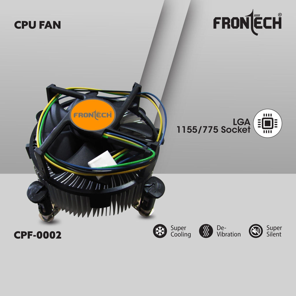 FRONTECH 775/1155 CPU Cooling Fan with Universal Socket & Heat Sink for Better Air Circulation, Super Silent, De-Vibrating, HS Sunflower Design, (CPF-0002, Black)