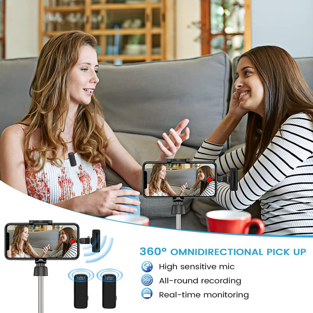 MAYBESTA Wireless Lavalier Omnidirectional Microphone System Vlog for Type-C Android & iPhone,Plug and Play,Noise Reduction,No Need APP & Bluetooth (TJ-13 Double Mic)