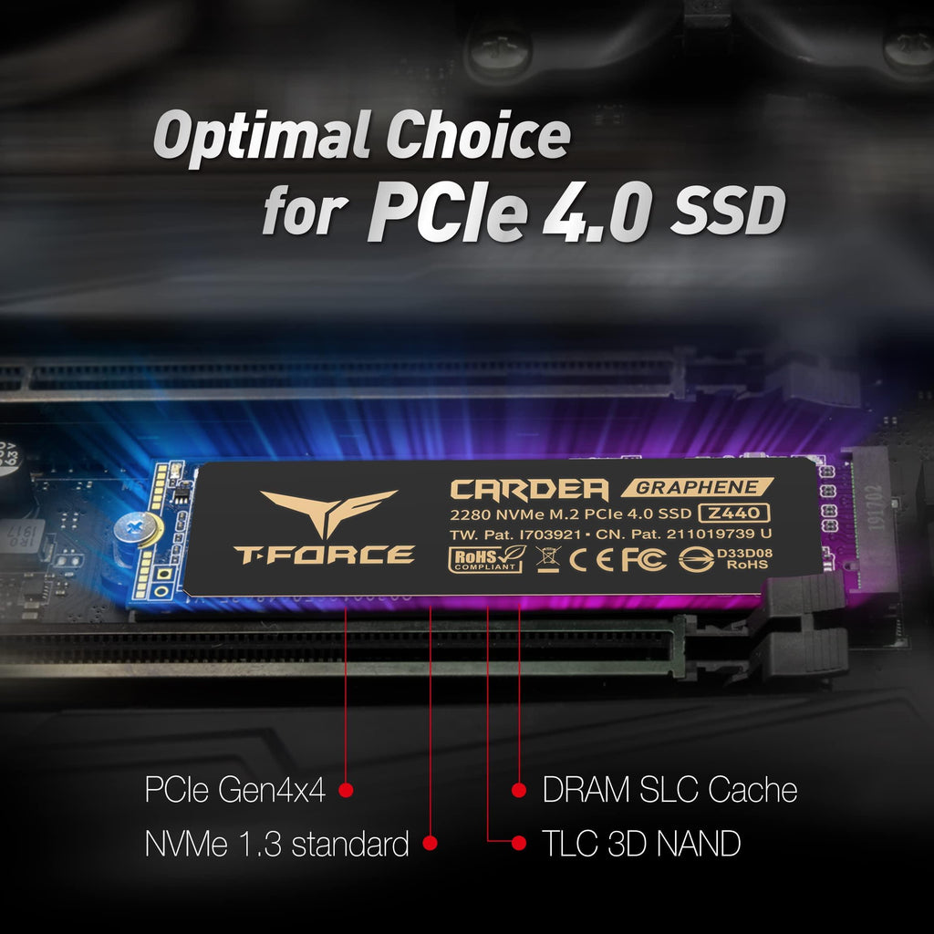 TEAMGROUP T-Force Cardea Zero Z440 1TB NVMe PCIe Gen4 x4 M.2 2280 Gaming Internal Solid State Drive SSD TM8FP7001T0C311 (Read/Write Speed up to 5,000/4,400 MB/s)