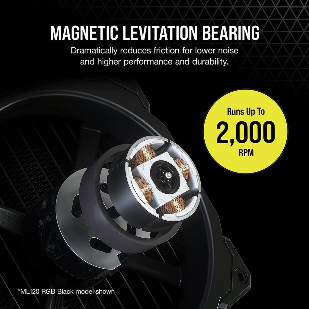 CORSAIR ML120 LED Elite, 120mm Magnetic Levitation White LED Fan with AirGuide, Single Pack, Black