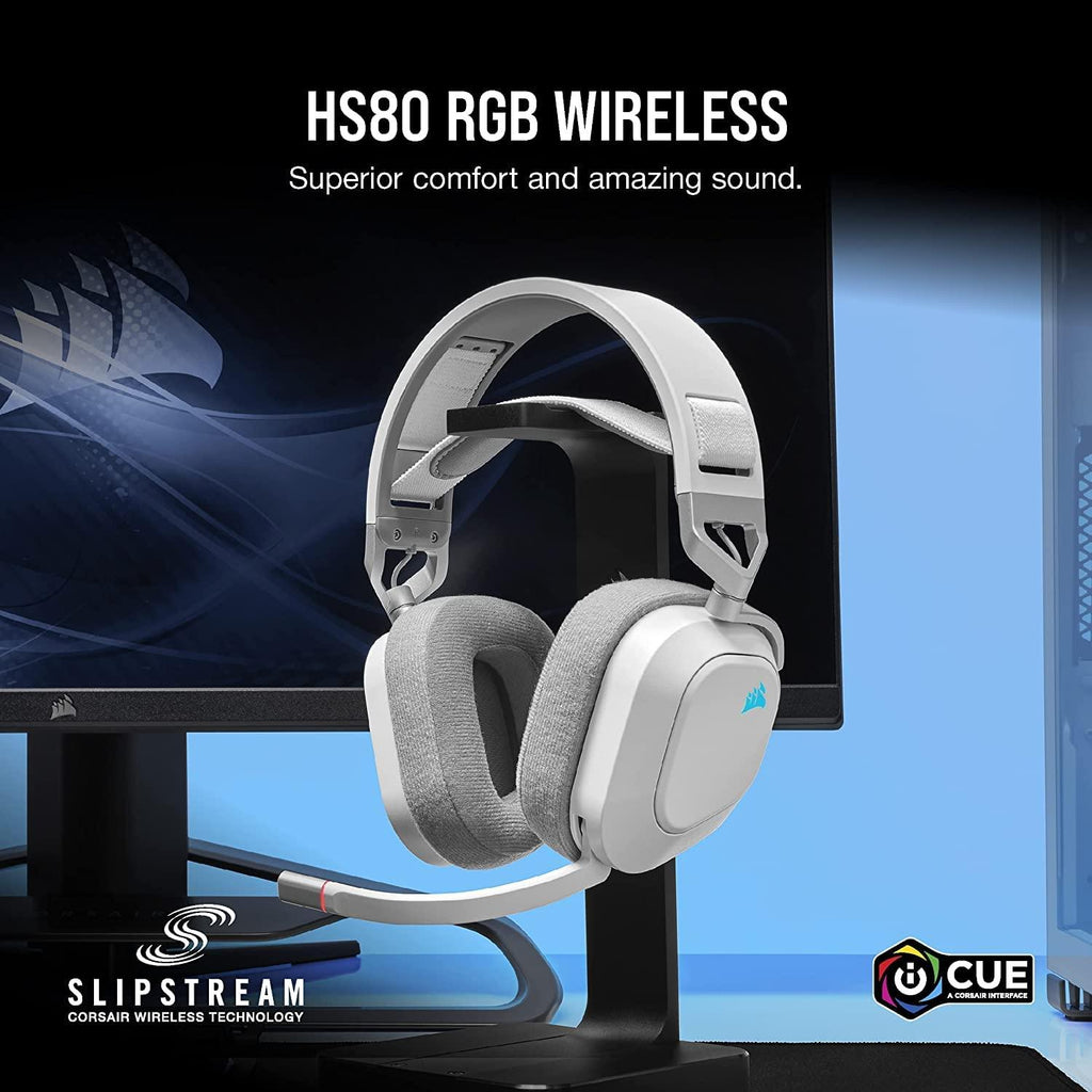 Corsair HS80 RGB Wireless Premium Gaming On Ear Headset with Dolby Atmos Audio (Low-Latency, Omni-Directional Microphone, 60ft Range, Up to 20 Hours Battery Life, PS5/PS4 Wireless Compatibility) White