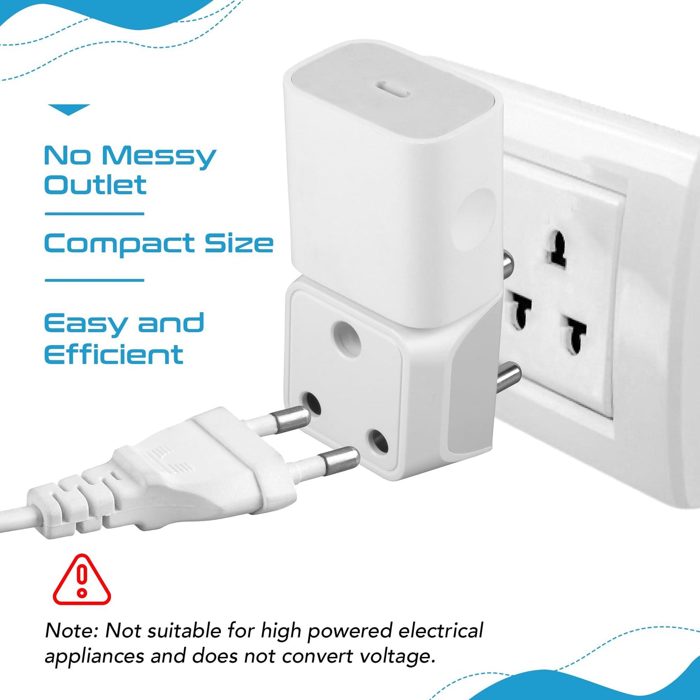 Ceptics 3 Pin Multi Plug Socket, Type D Multiple Plug Socket, 2 in 1 Plug Extension Socket - Dual Inputs for Computer, PC, Laptop, Phone - CE, RoHS - Lifetime Limited Warranty