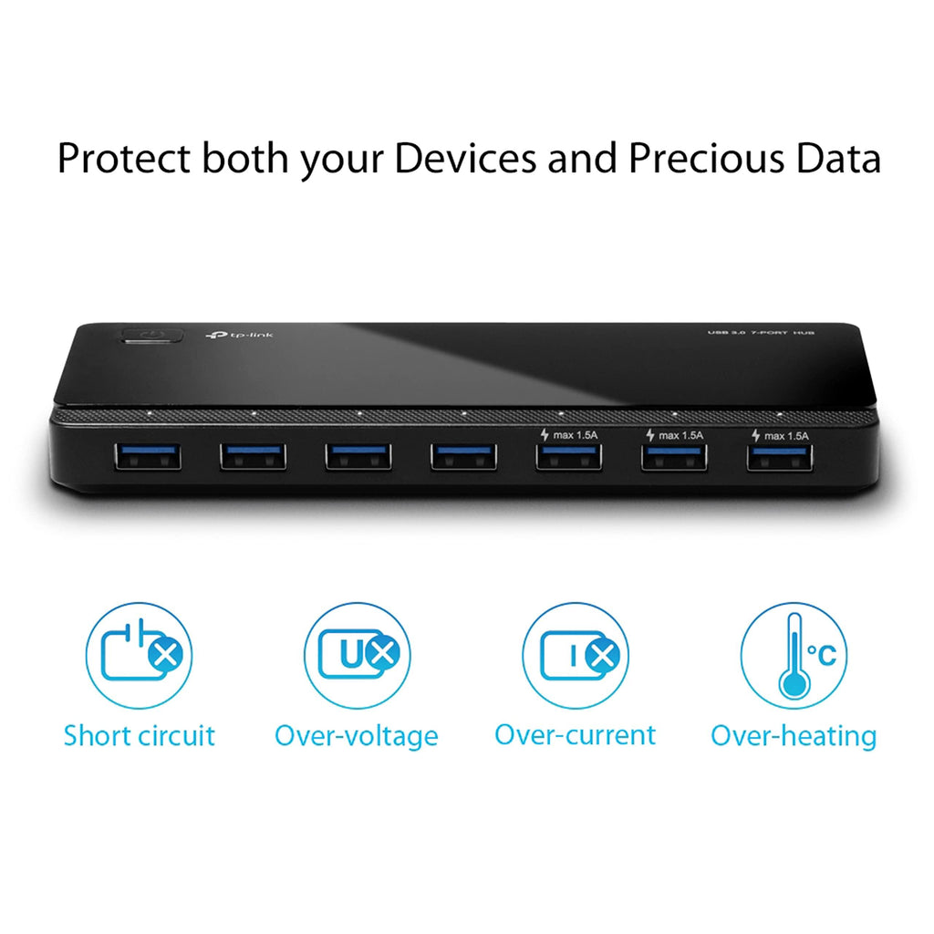 TP-Link Powered USB Hub with 7 Data Smart Charging USB 3.0 Ports, Compatible with Windows, Mac OS X and Linux Systems, 5V/1.5A Power Output (UH700)