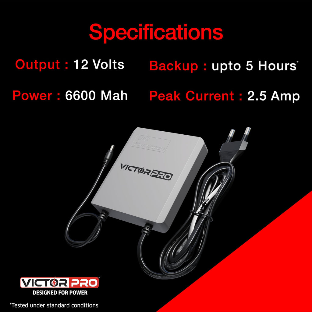 VictorPro 12V Mini UPS for WiFi Router Airtel Xtream JioFiber | 6600 Mah Battery Power Backup up to 5 Hours | Replaceable Battery | Supports Router, CCTV & Modem upto 2.5 Amps | Built in Charger