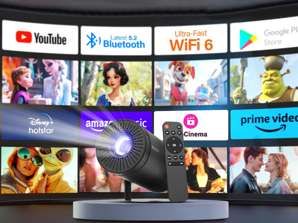 XElectron Y8 Plus Smart Android Projector with 720p HD Resolution, Rotatable Design, Built-in Streaming Apps (Netflix, Prime Video, Hotstar), 3800 Lumens, Screen Mirroring, 5 Watts Speaker (Black)