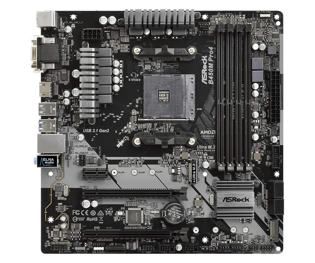 ASRock B450M PRO4 MicroATX Motherboard Socket AM4 DDR4