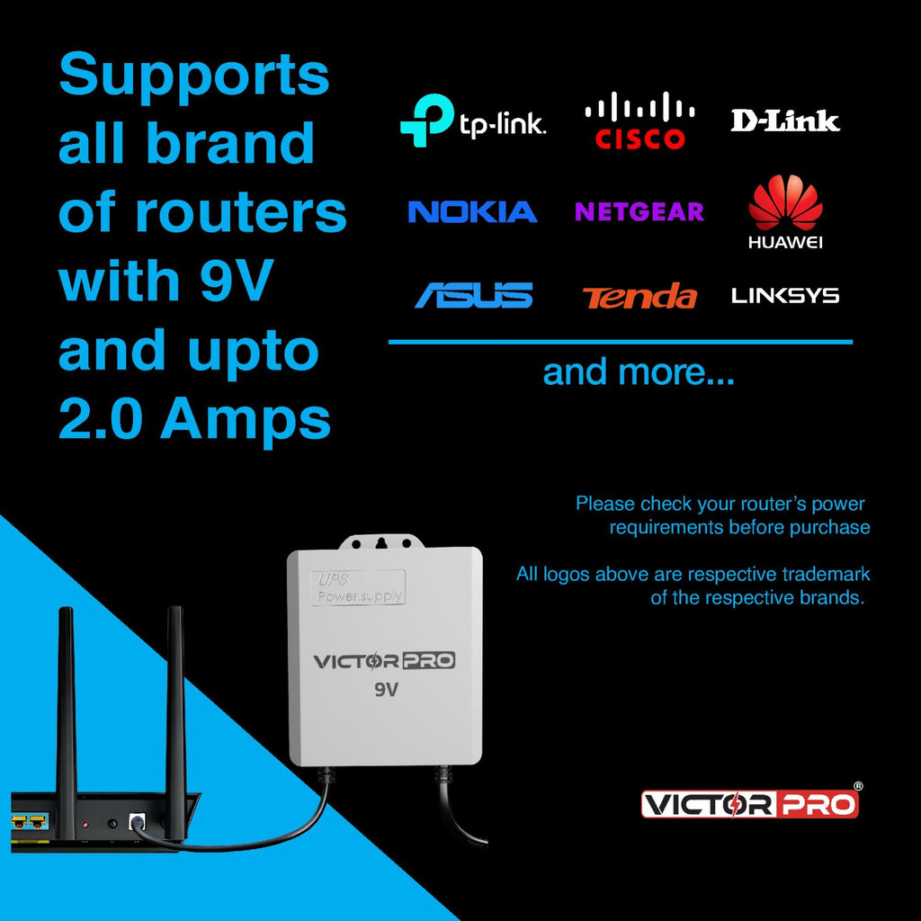 VictorPro 9V Mini UPS for WiFi Router Backup Upto 5 Hours | WiFi Router UPS Power Backup During Power Cuts | UPS for 9V Router Broadband Modem Upto 2A | Zero Lag Switching & Deep Discharge Protection