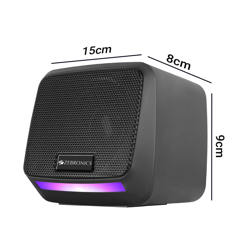 ZEBRONICS Igloo 1, 2.0 USB Computer Speakers, 8 Watts, Multicolor LED, USB Powered, AUX, Volume Control Pod for PC, Laptops, Desktop