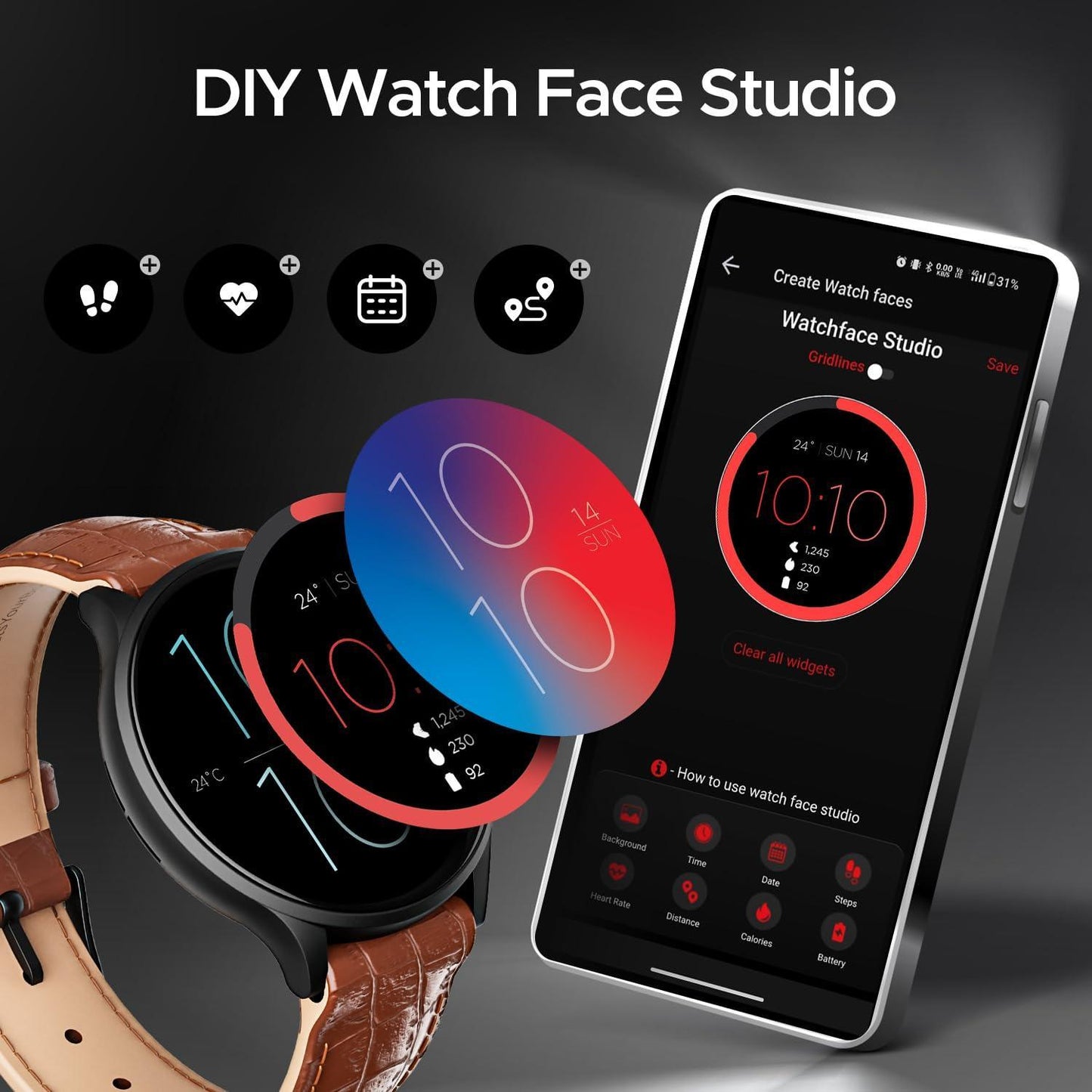 boAt Lunar Orb with 1.45" AMOLED Display, BT Calling, DIY Watch Face Studio, Coins, Crest App Health Ecosystem, Live Cricket & Football Scores, IP67, Smart Watch for Men & Women(Brown Leather) - Triveni World