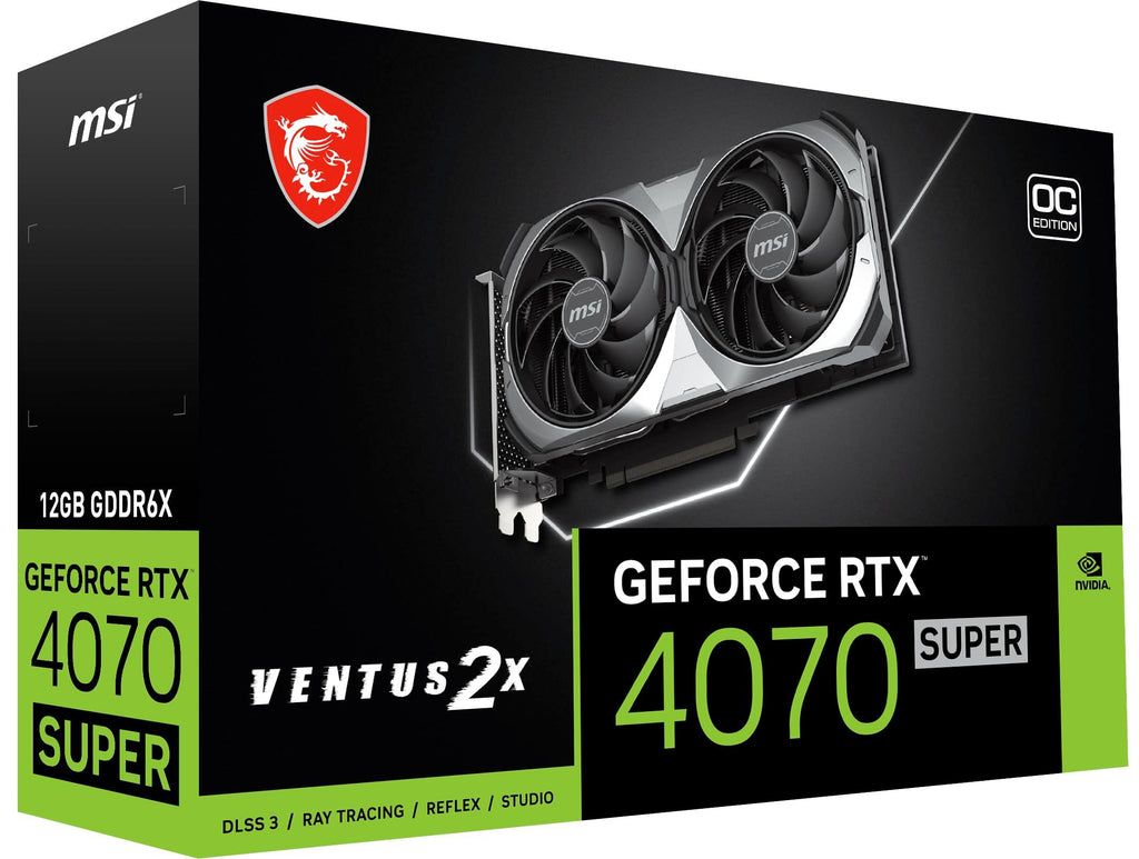 MSI GeForce RTX 4070 SUPER 12G VENTUS 2X OC Graphic Card - NVIDIA GeForce RTX 4070 SUPER GPU, 12GB GDDR6X 192-bit Memory, 21 Gbps, PCI Express 4 Interface, Upto 2505 MHz, TORX Fan 4.0, Dual Fan Design