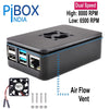 PiBOX India Raspberry Pi 4 Case with Fan Dual Speed 2GB, 4GB, 8GB Black, with air Vents, with High and Low Speed Option Fan Modular Design, Pi 4B, Pi 4,Camera and Ports ABS (Black)