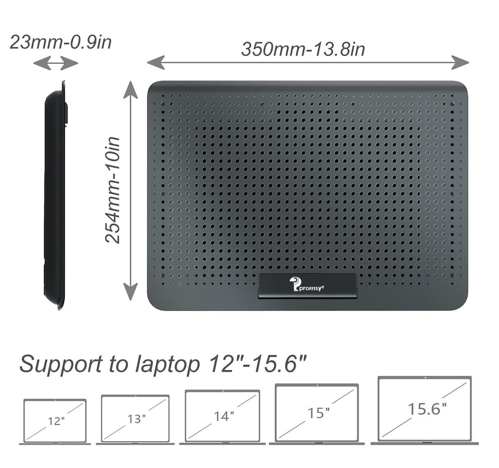 Proffisy Aluminum Laptop Cooling Pad with One Big Quiet Cooling Fan, Laptop Cooler Stand with 7 Height Adjustable, Notebook Cooler pad for Laptop 17 15.6 14 13 12 Inch Two USB Ports (Black)