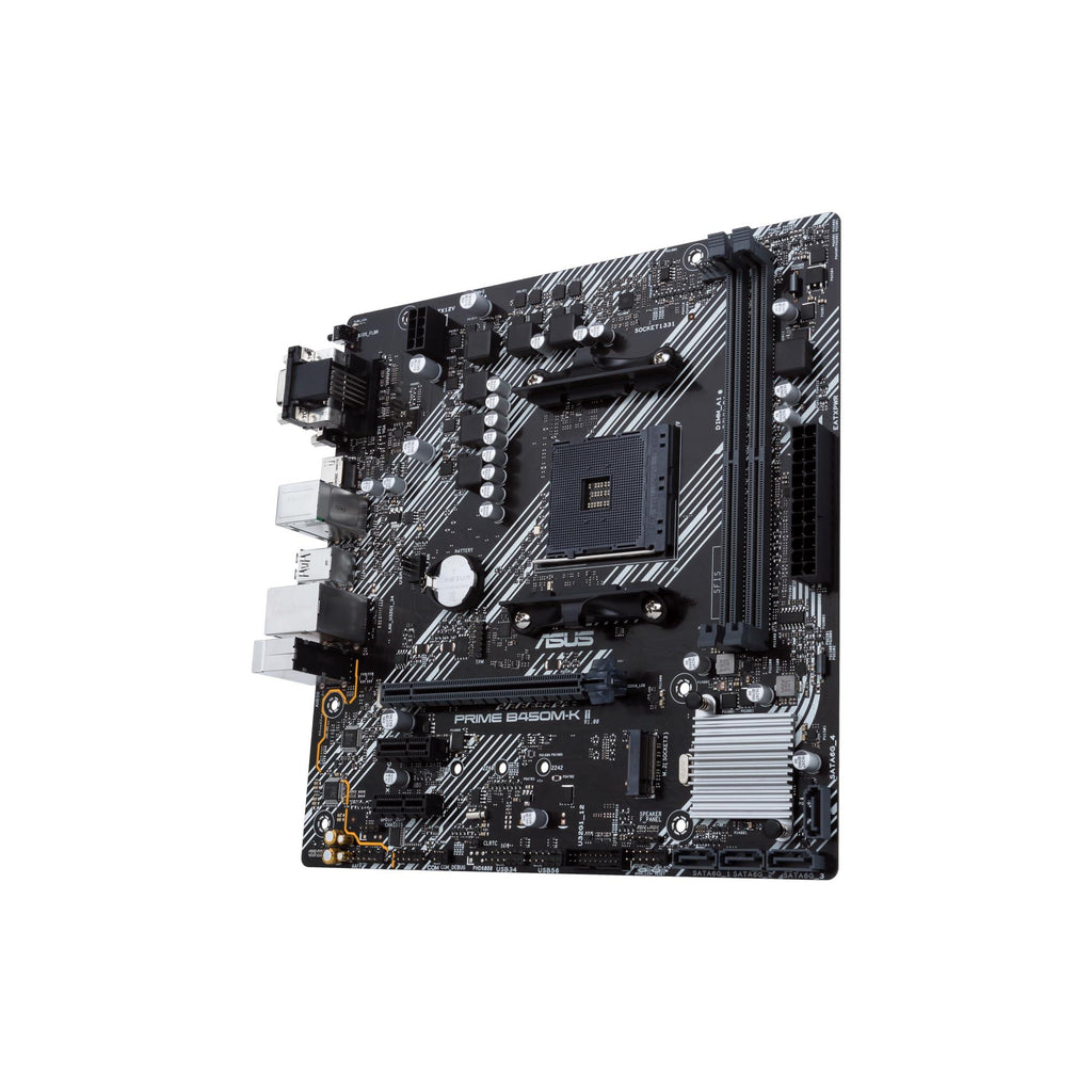 ASUS Prime B450M-K II (AMD AM4 Socket for AMD Ryzen 5000/4000/ 3rd/2nd/1st Gen) DIMM Micro ATX Motherboard with M.2 HDMI/DVI-D/D-Sub SATA 6 Gbps 1 Gb Ethernet USB 3.2 Gen 1 Type-A, BIOS Flashback