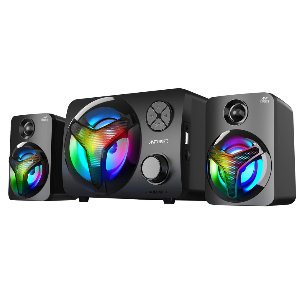 Ant Esports GS350 Pro 2.1 Stereo Gaming Speakers 15W,USB Powered Bluetooth Desktop Speaker Plus 3.5 mm Aux-in, in-line VolumeControl,RGB LED Lights Multimedia Speakers for PC, Laptop,Tablet,Cellphone