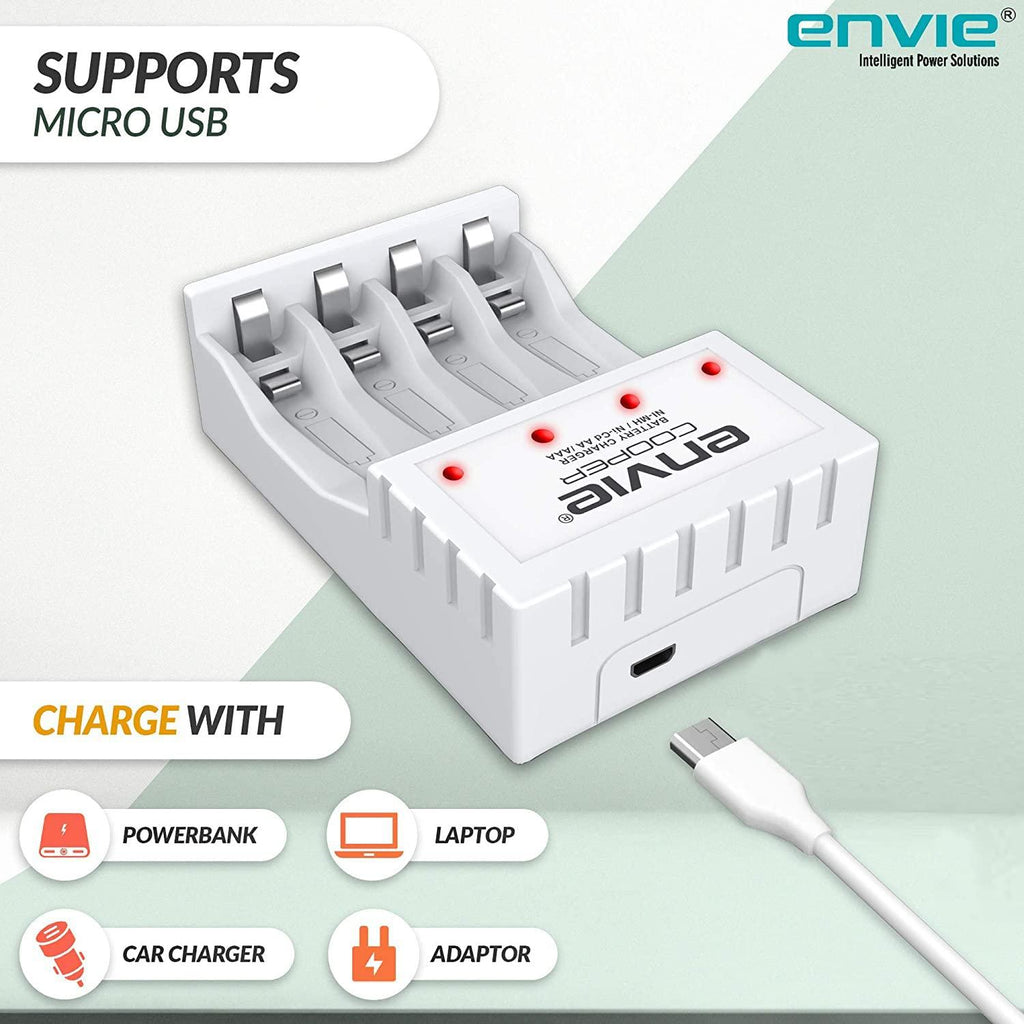 ENVIE® (ECR 20 MC+4xAA2800) Standard Rechargeable Battery Charger for AA & AAA Ni-mh/Ni-Cd with Batteries