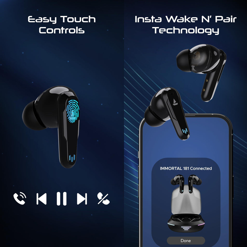 boAt Immortal 181 TWS Gaming in Ear Earbuds with Up to 40 Hrs Playtime,Quad Mics with Enx Tech,Beast Mode with 40Ms Latency,ASAP Charge,Ipx4,Iwp, RGB Led Lights, Btv5.3(Black Sabre) - Triveni World