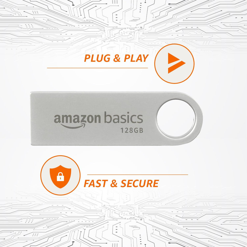 Amazon Basics 128 GB Flash Drive | USB 3.0 | Upto 150 MB/s | Metallic Silver